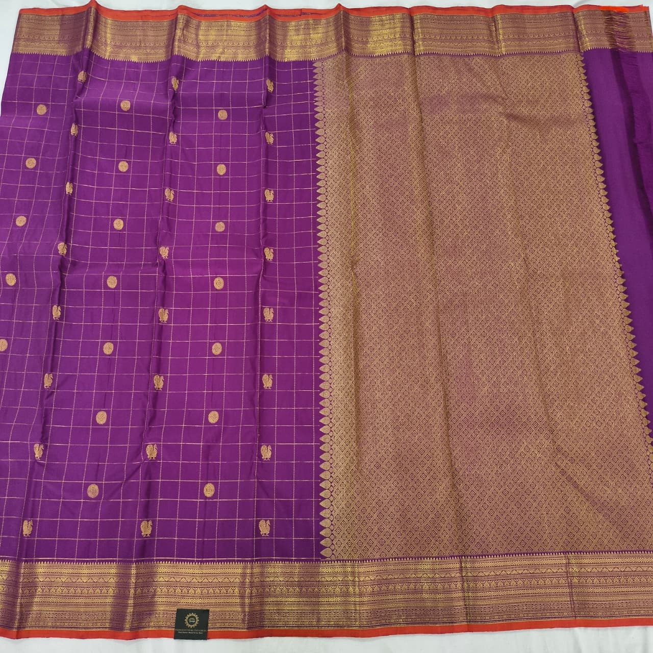 Pure Kanchipuram Silk Saree – Purple Color with Checks