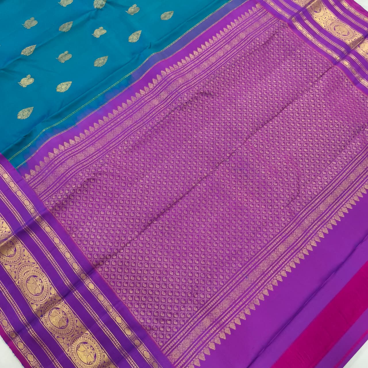 Pure Kanchipuram Silk Saree – Peacock Blue and Purple