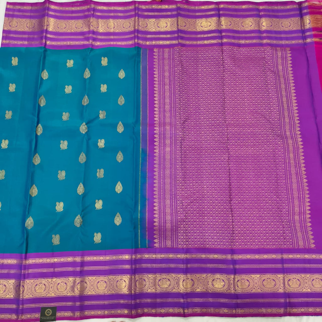 Pure Kanchipuram Silk Saree – Peacock Blue and Purple