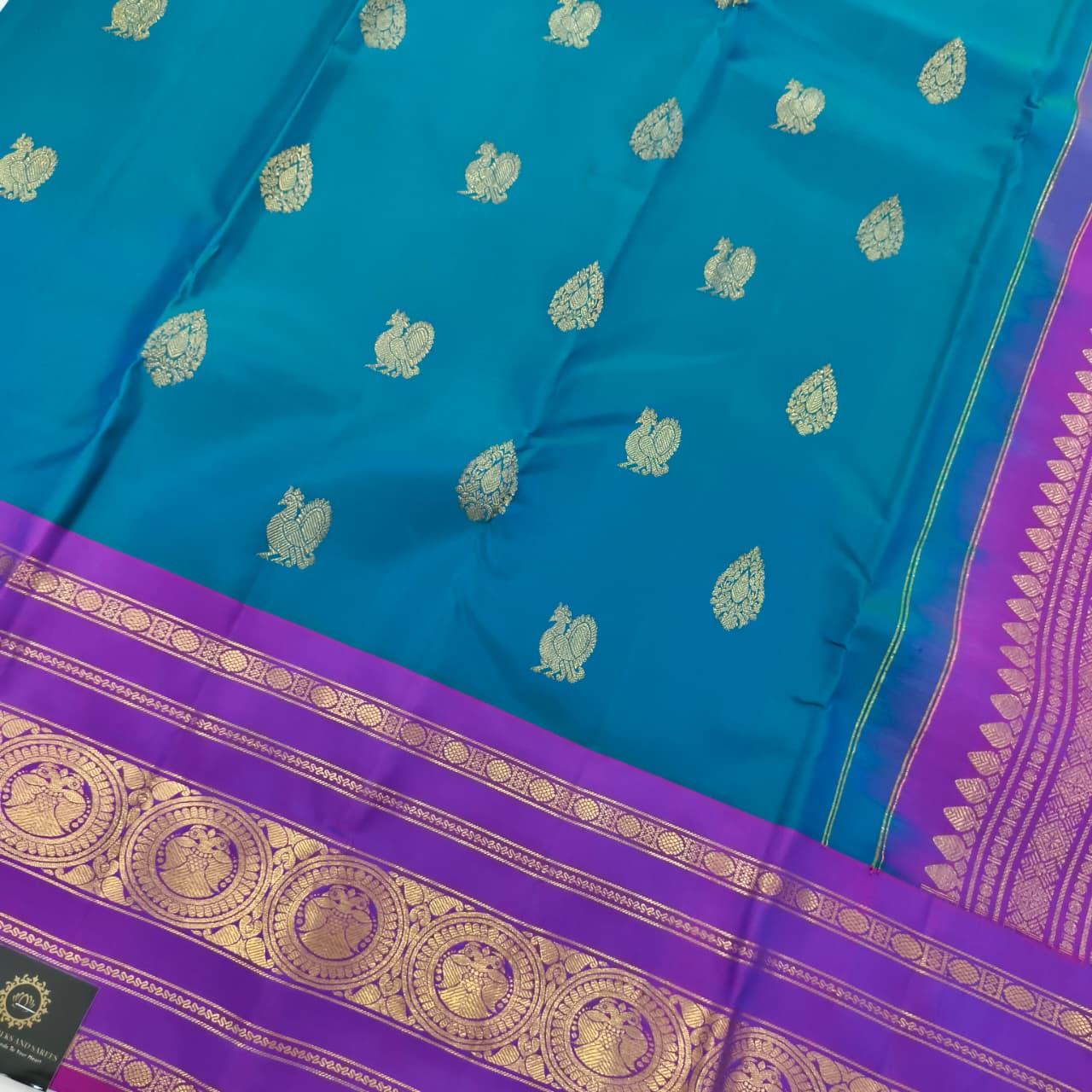 Pure Kanchipuram Silk Saree – Peacock Blue and Purple