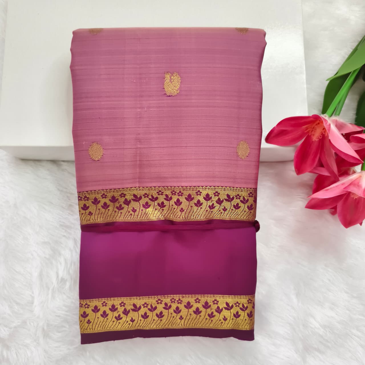 Pure Kanchipuram Silk Saree – Onion Pink and Wine