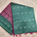 Soft Silk Saree – Dark Sea Green and Deep Magenta Contrast with buttas