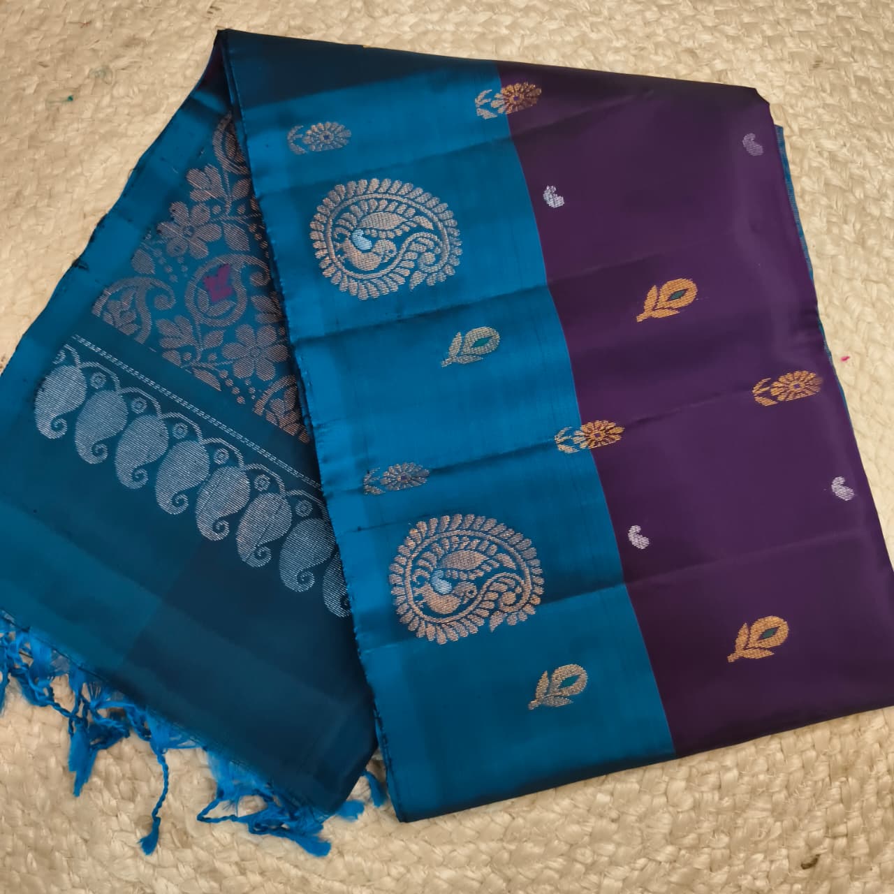Soft Silk Saree – Purple and Blue Contrast
