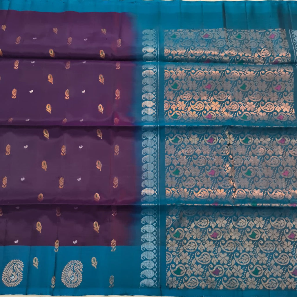 Soft Silk Saree – Purple and Blue Contrast