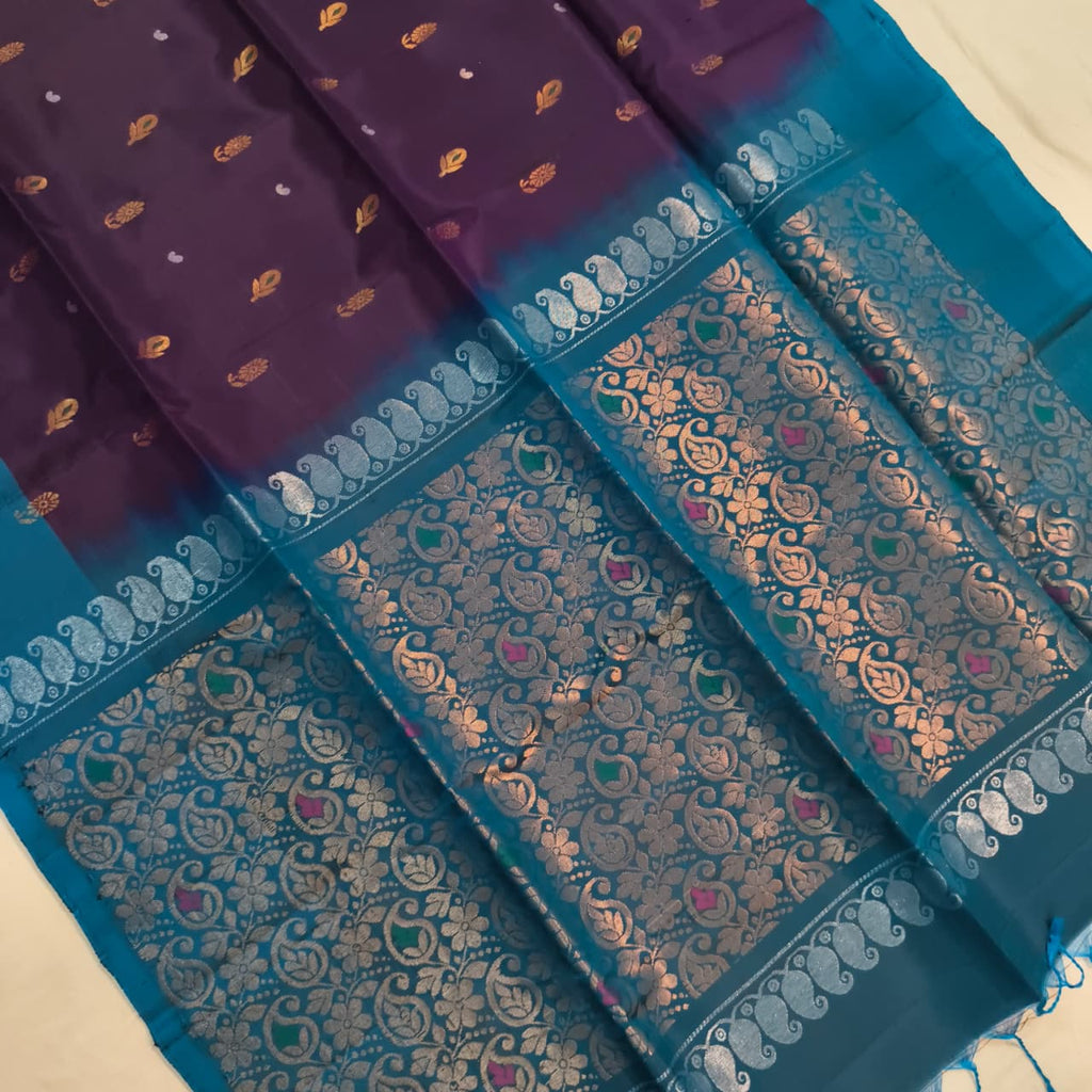 Soft Silk Saree – Purple and Blue Contrast