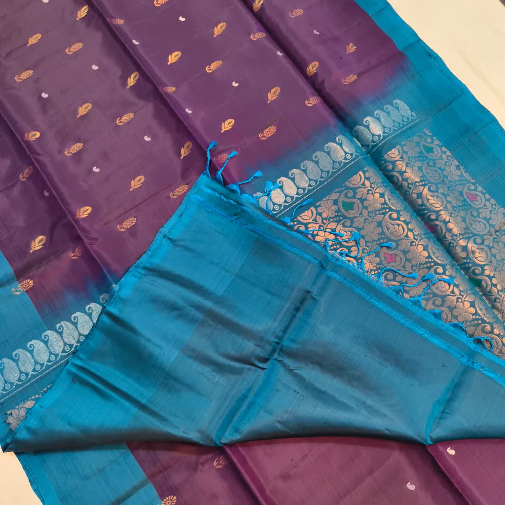 Soft Silk Saree – Purple and Blue Contrast