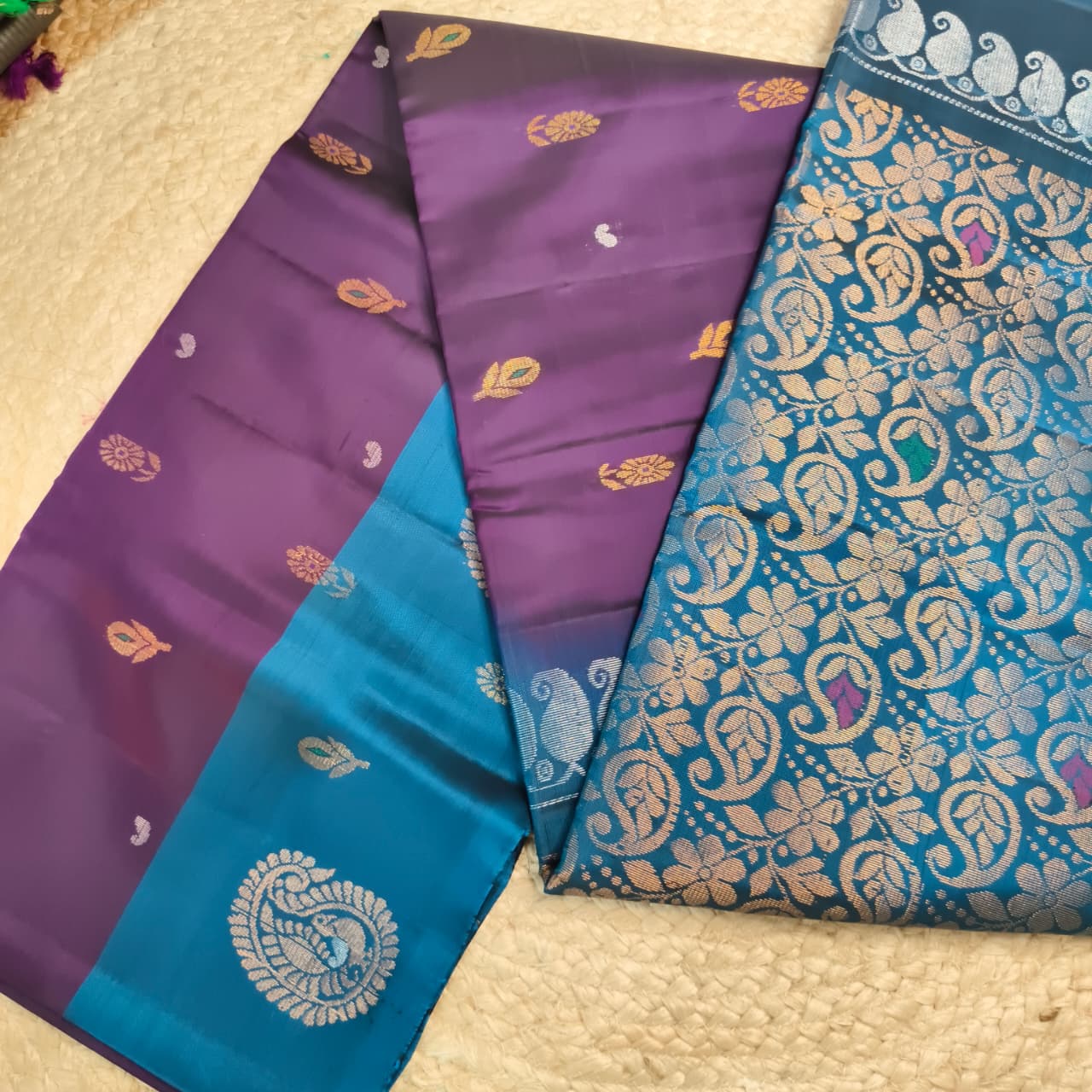 Soft Silk Saree – Purple and Blue Contrast