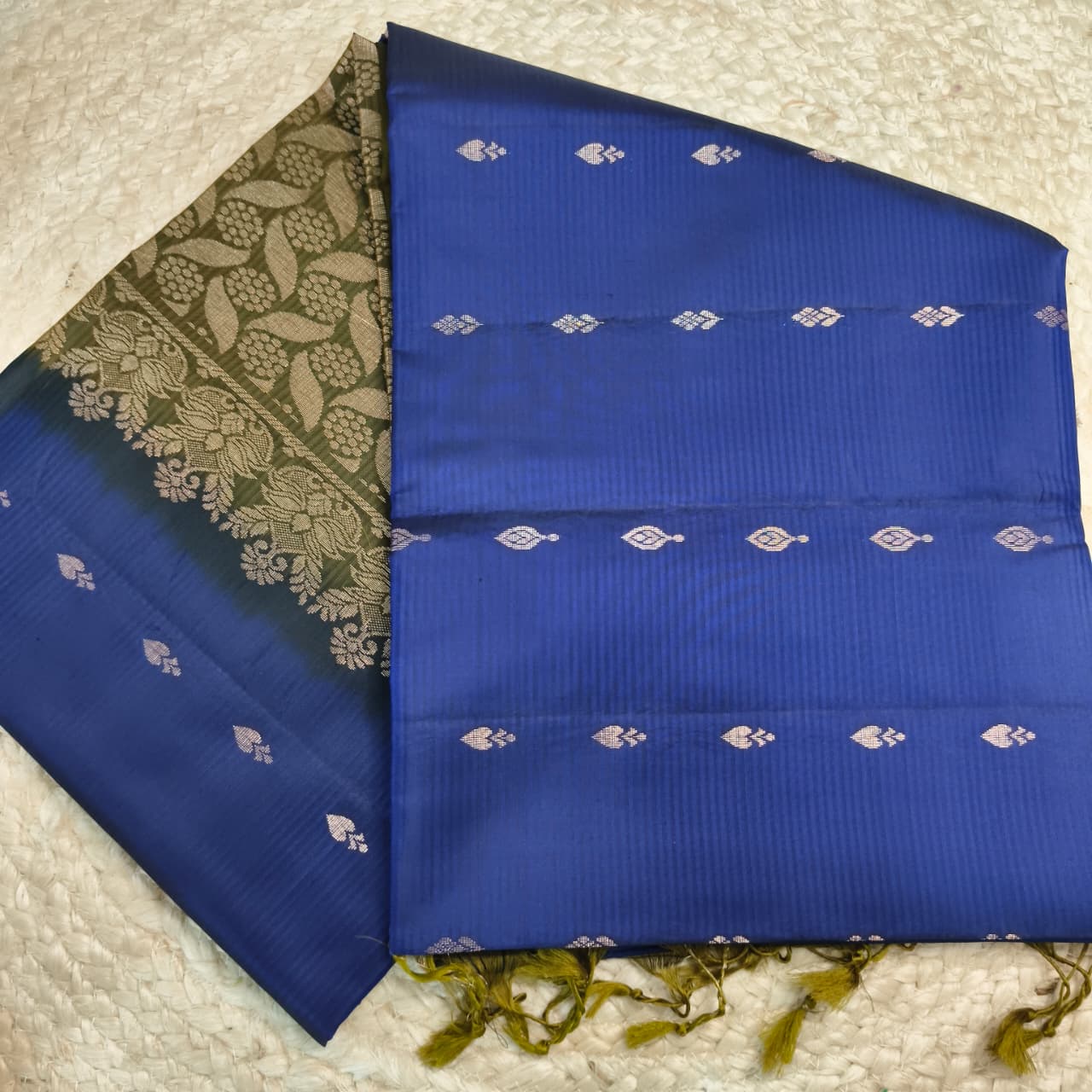 Soft Silk Saree – Blue and Olive Green