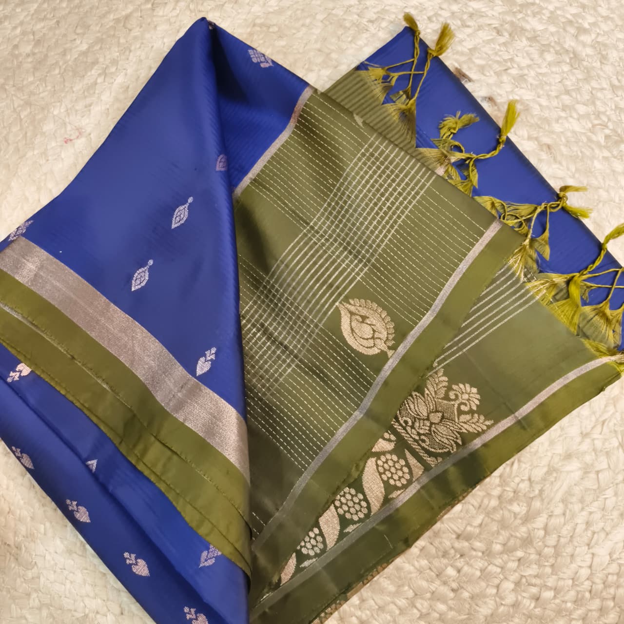 Soft Silk Saree – Blue and Olive Green