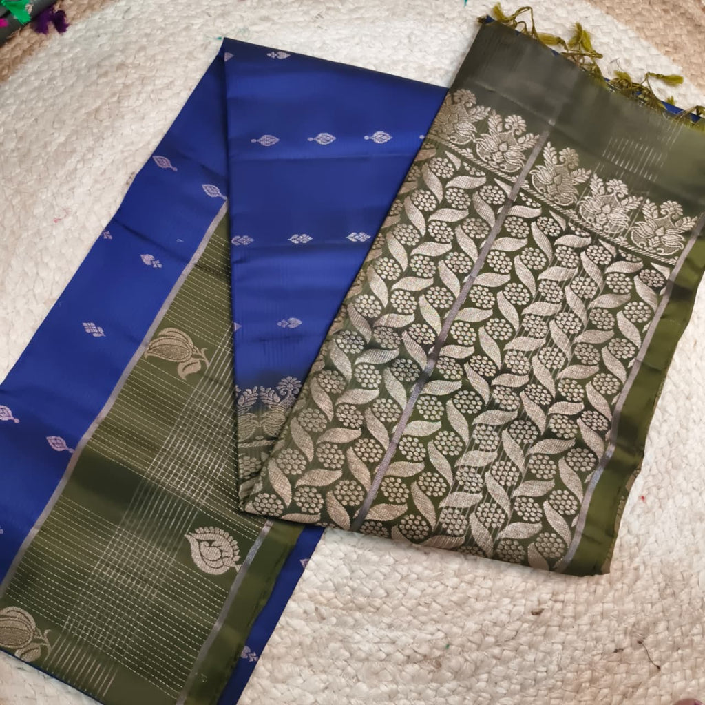 Soft Silk Saree – Blue and Olive Green