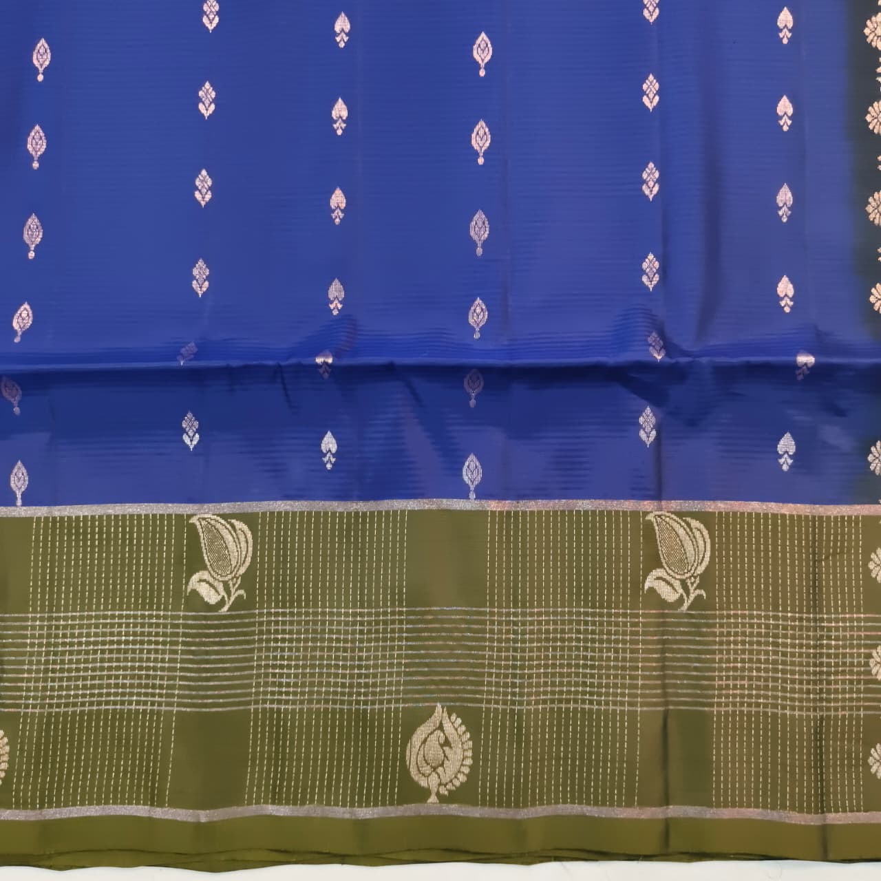 Soft Silk Saree – Blue and Olive Green