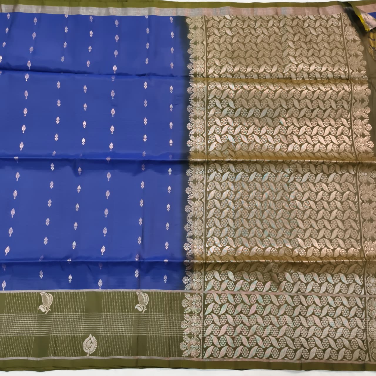 Soft Silk Saree – Blue and Olive Green