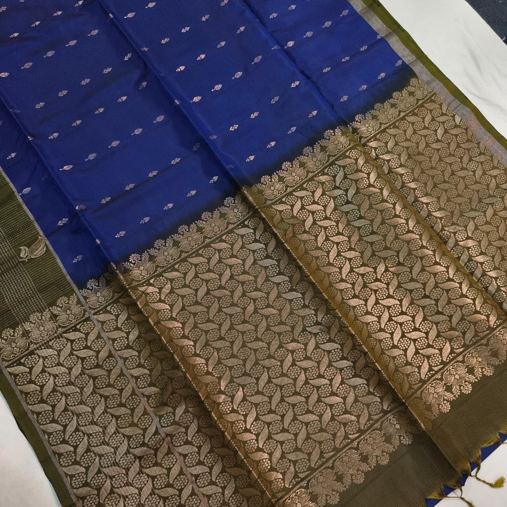 Soft Silk Saree – Blue and Olive Green