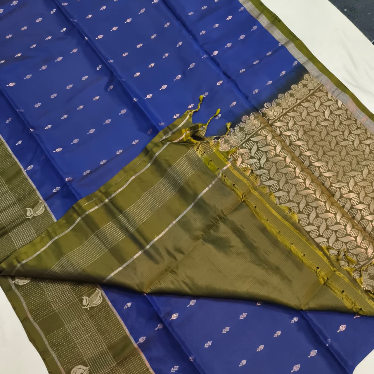 Soft Silk Saree – Blue and Olive Green