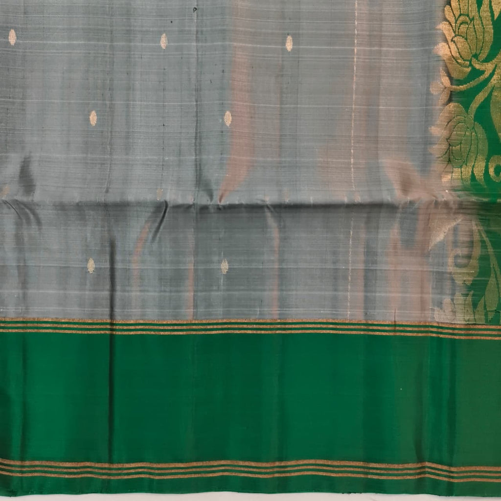 Soft Silk Saree – Grey and Green Contrast