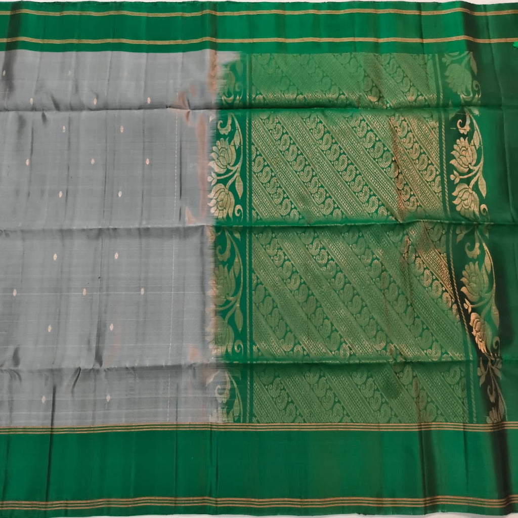 Soft Silk Saree – Grey and Green Contrast