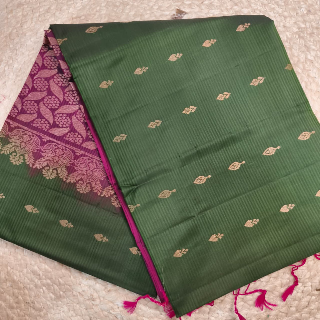Soft Silk Saree – Bottle Green and Wine