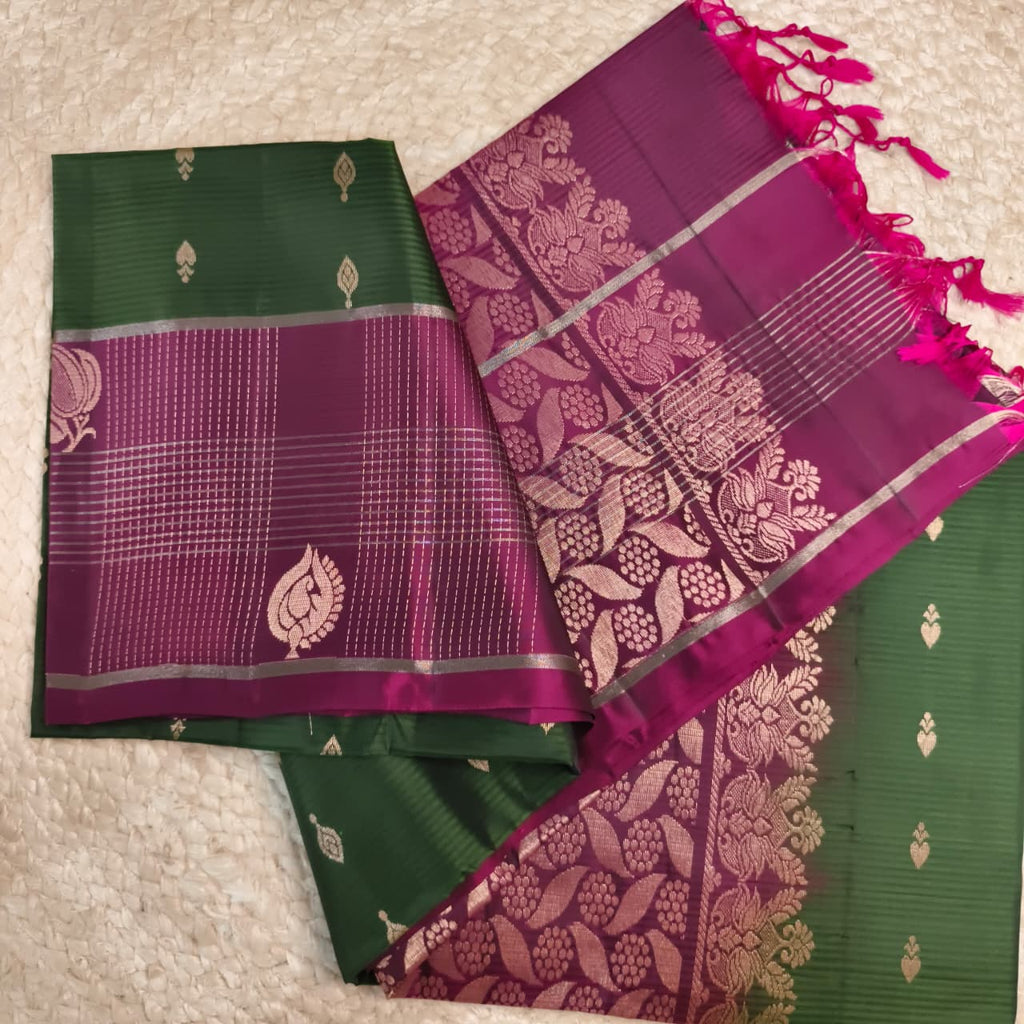 Soft Silk Saree – Bottle Green and Wine