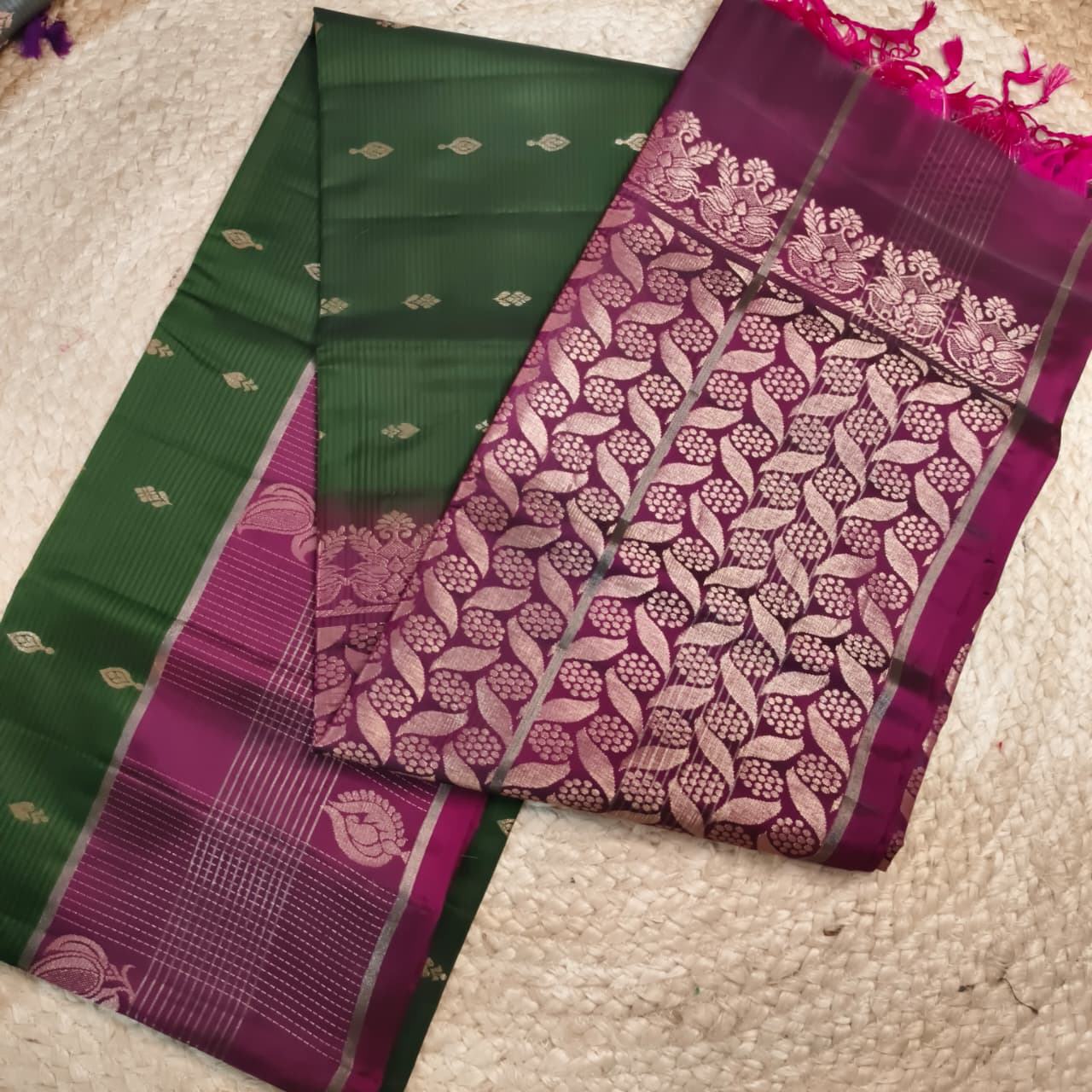 Soft Silk Saree – Bottle Green and Wine