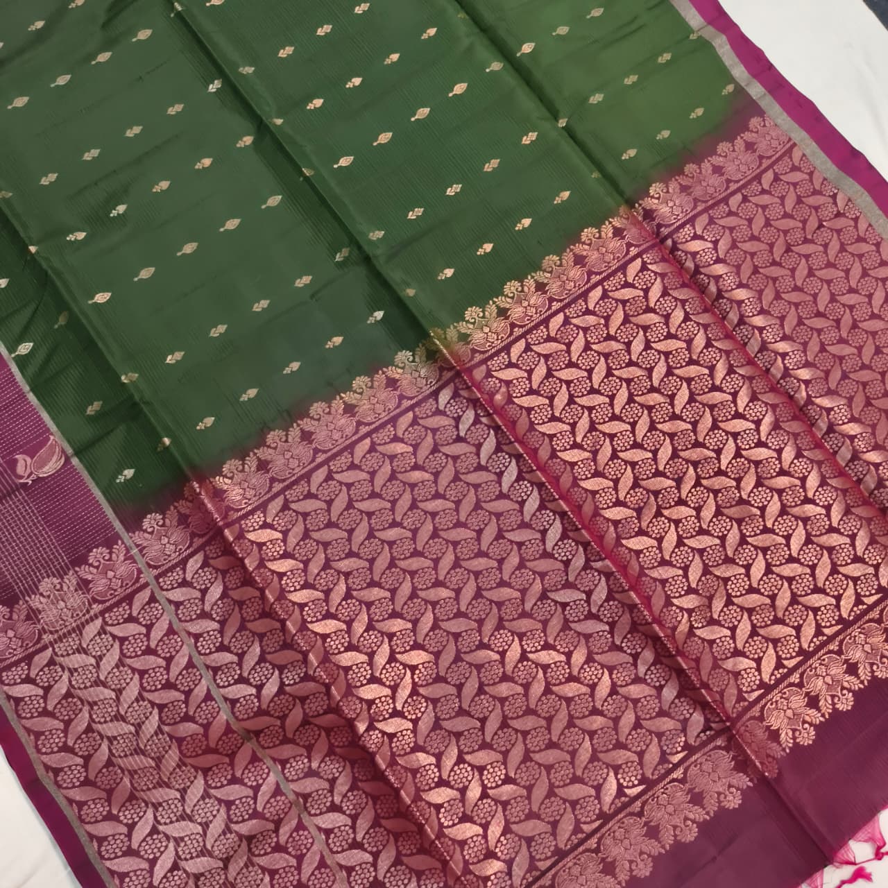 Soft Silk Saree – Bottle Green and Wine
