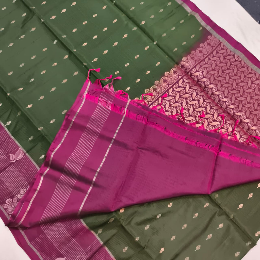 Soft Silk Saree – Bottle Green and Wine