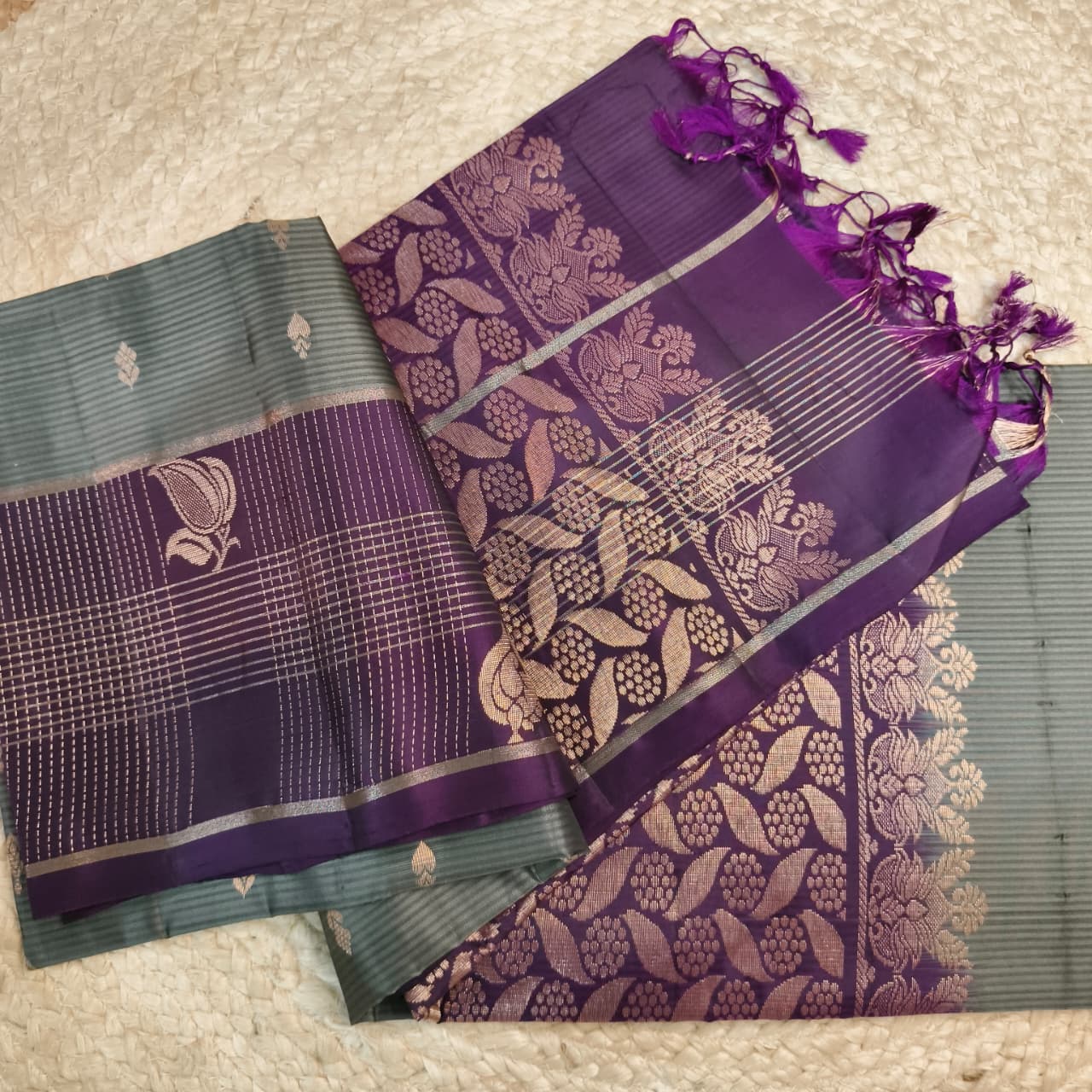 Soft Silk Saree – Grey and Deep Wine