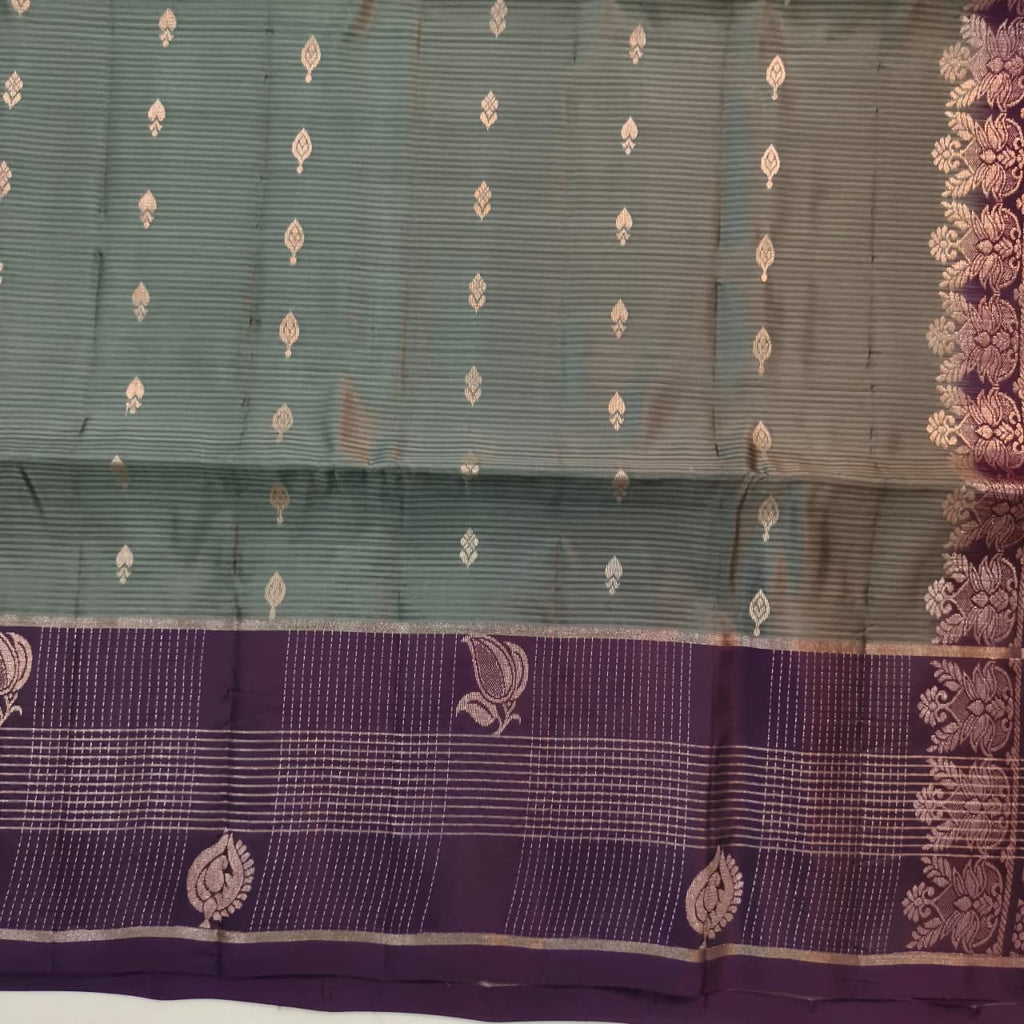 Soft Silk Saree – Grey and Deep Wine