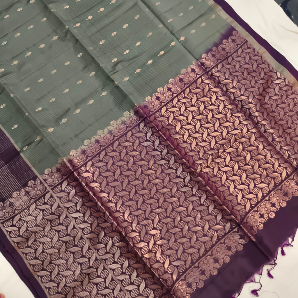 Soft Silk Saree – Grey and Deep Wine