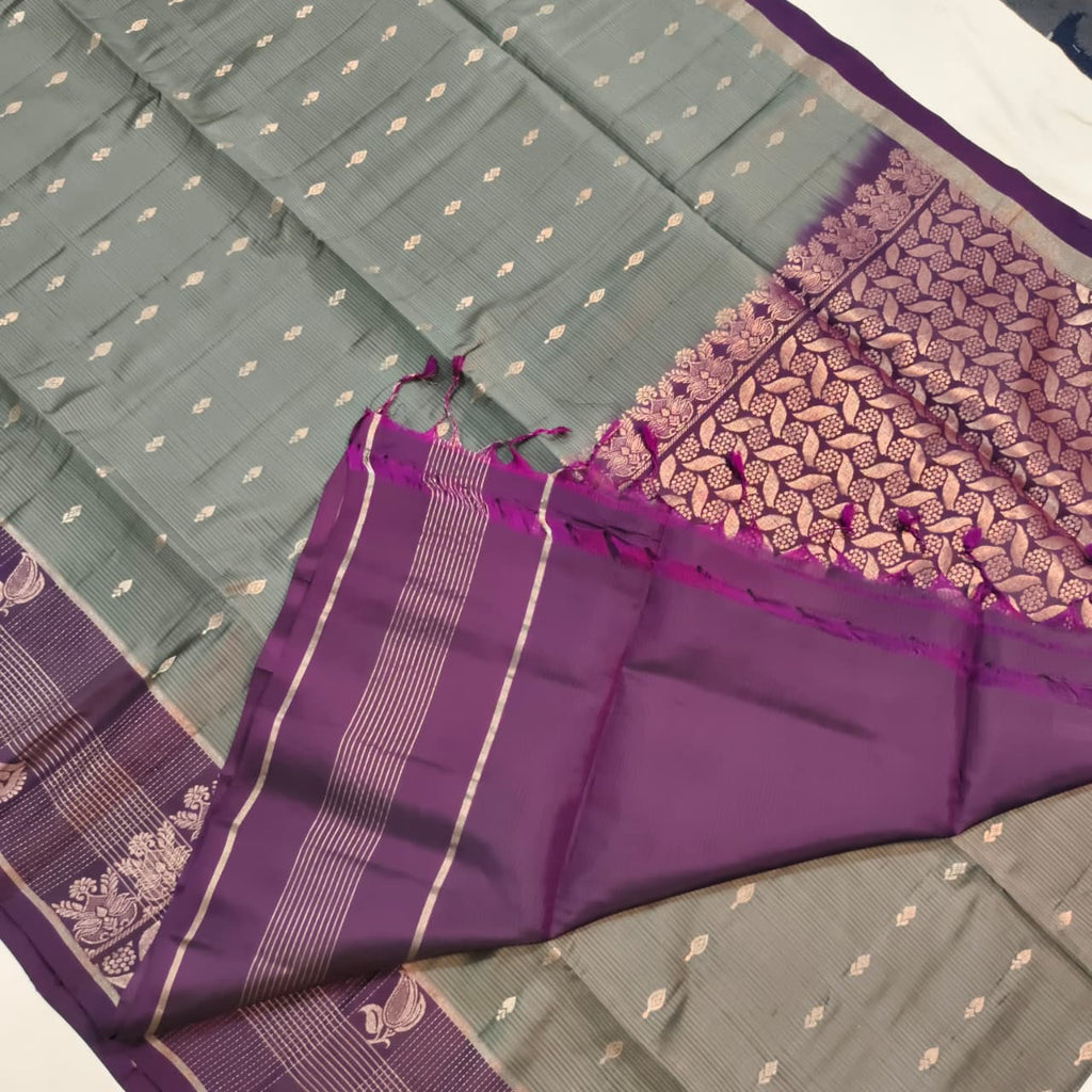 Soft Silk Saree – Grey and Deep Wine