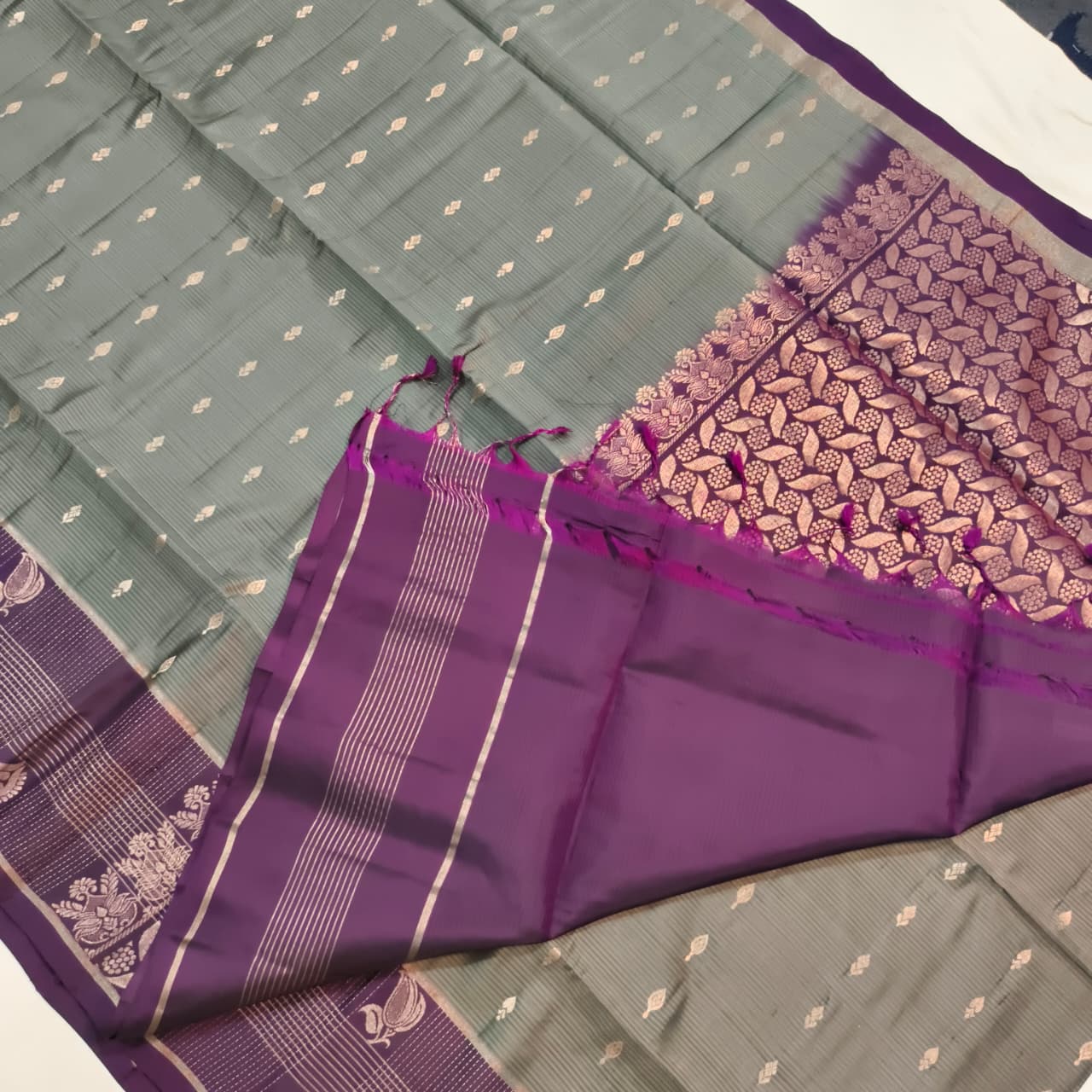 Soft Silk Saree – Grey and Deep Wine