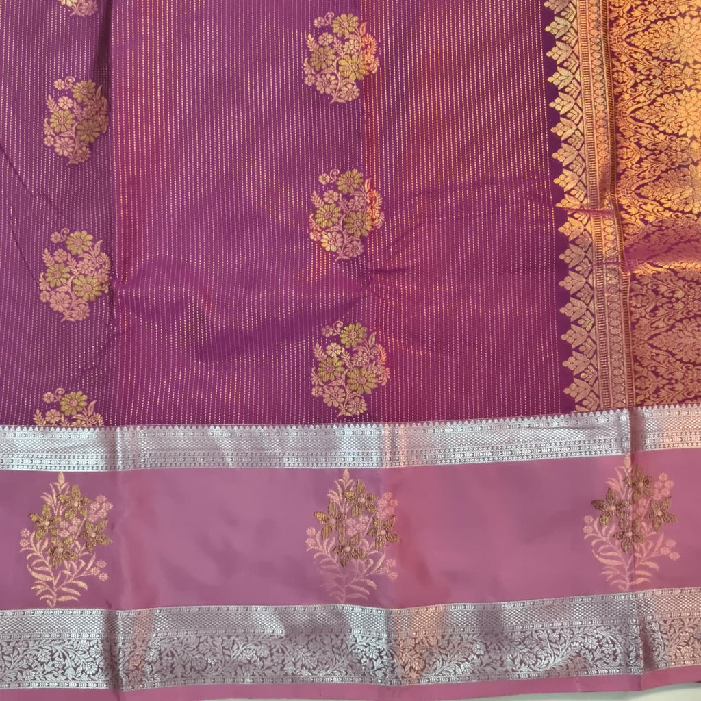 Semi Kanchipuram Silk Saree- Magenta and light Pink Contrast
