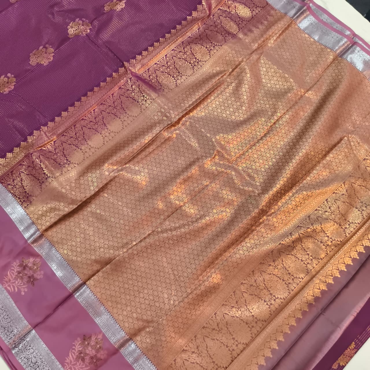 Semi Kanchipuram Silk Saree- Magenta and light Pink Contrast