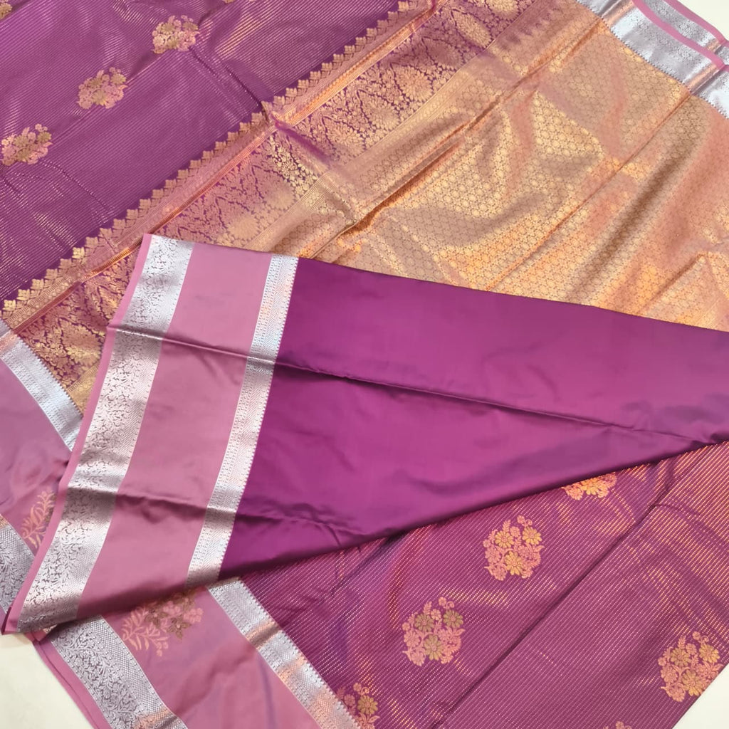 Semi Kanchipuram Silk Saree- Magenta and light Pink Contrast