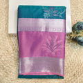 Semi Kanchipuram Silk Saree- Peacock Blue and Light Pink Contrast