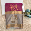 Semi Kanchipuram Silk Saree- Deep Magenta and Grey Contrast