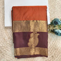 Semi Kanchipuram Silk Saree- Rust Orange and Deep Chocolate Contrast