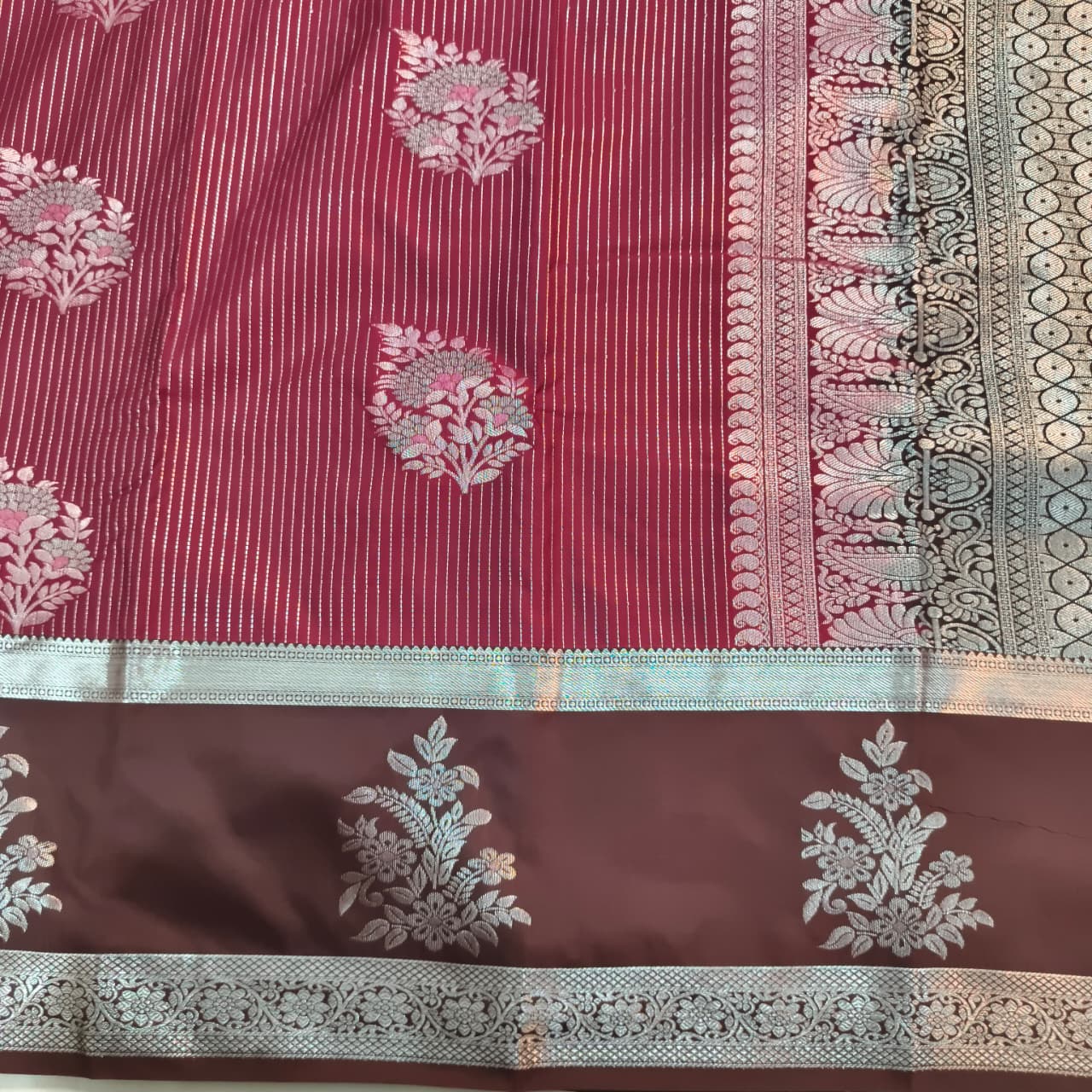 Semi Kanchipuram Silk Saree- Deep Magenta and Deep Chocolate Contrast