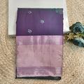 Semi Kanchipuram Silk Saree-  Purple and light Pink Contrast