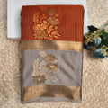 Semi Kanchipuram Silk Saree- Rust Orange and Grey Contrast