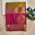 Semi Kanchipuram Silk Saree- Olive Green and Magenta