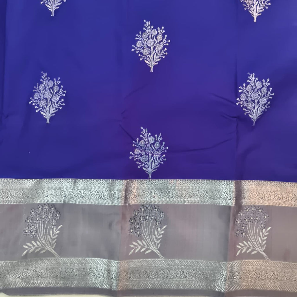 Semi Kanchipuram Silk Saree- Royal Blue and Grey Contrast