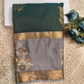 Semi Kanchipuram Silk Saree- Dark Green and Grey