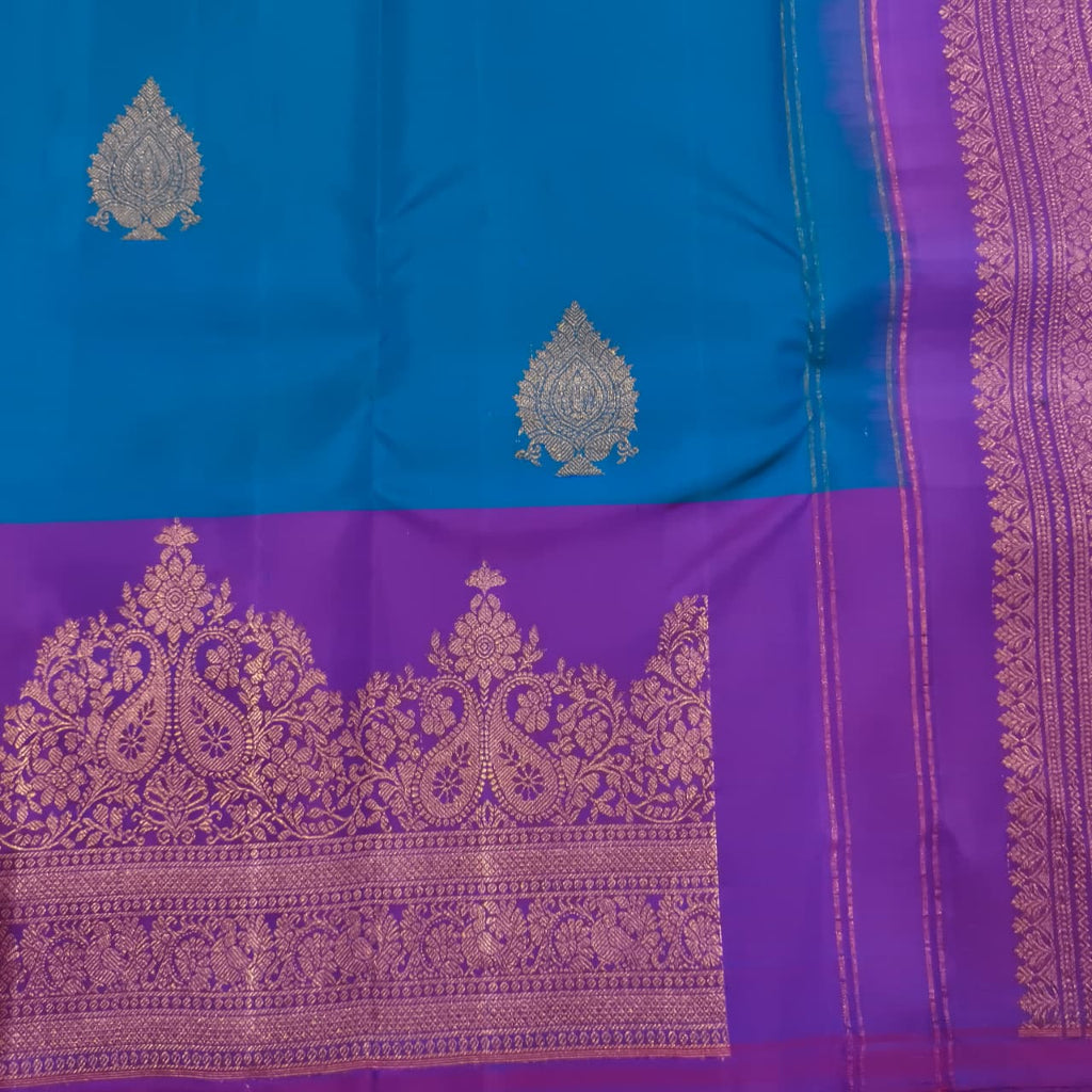 Pure Kanchipuram Silk Saree –Blue and Magenta Pink