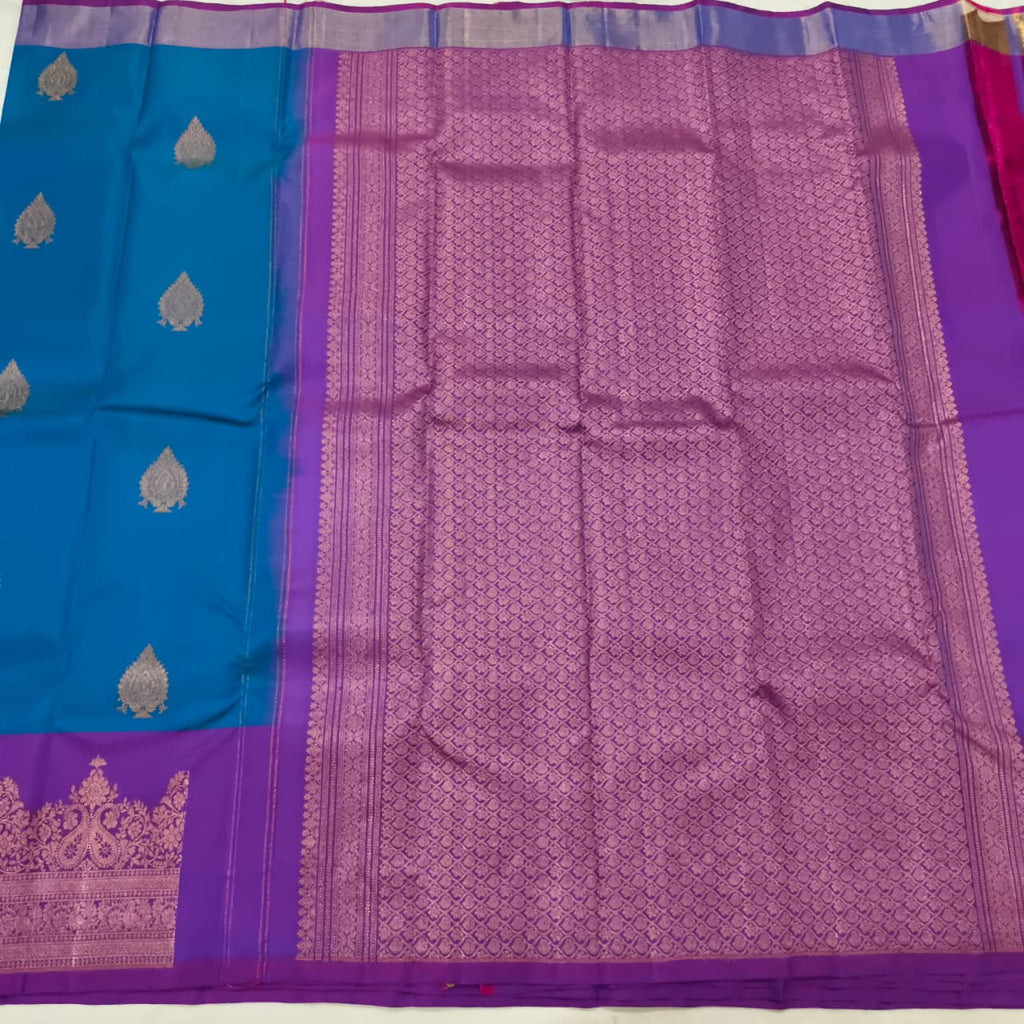 Pure Kanchipuram Silk Saree –Blue and Magenta Pink