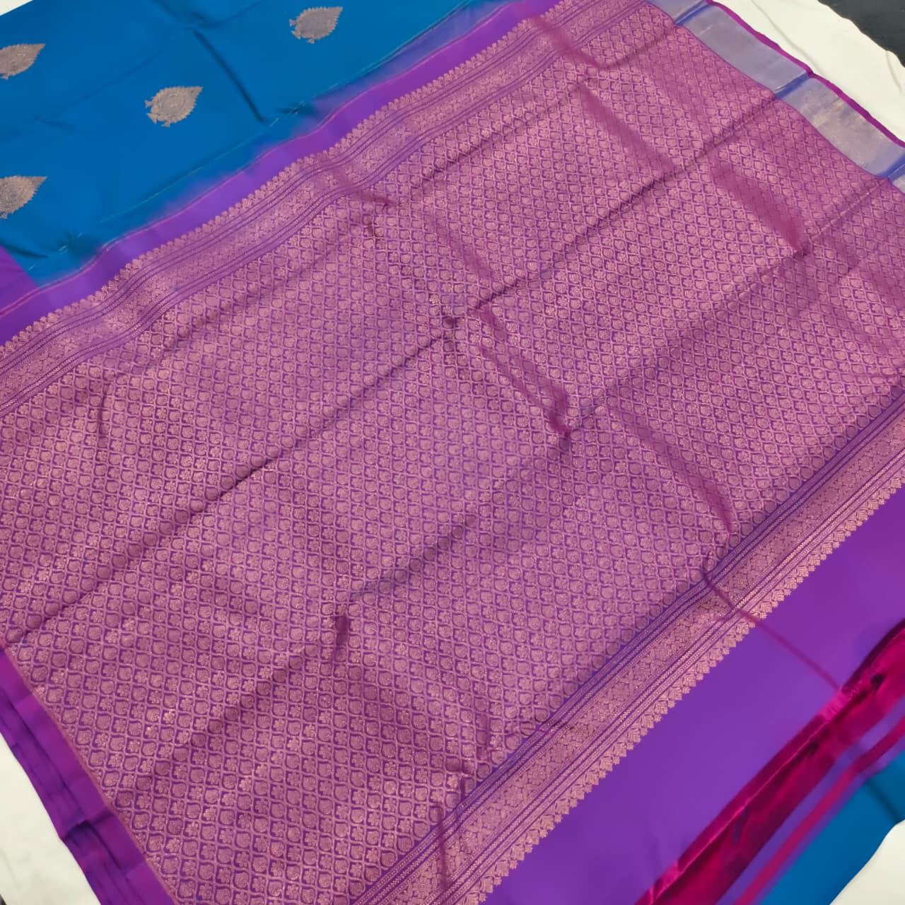 Pure Kanchipuram Silk Saree –Blue and Magenta Pink