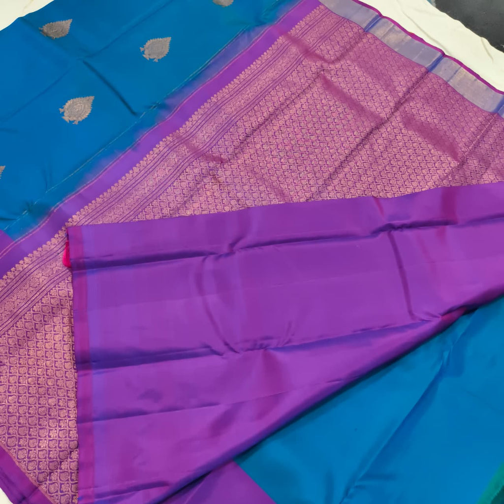 Pure Kanchipuram Silk Saree –Blue and Magenta Pink