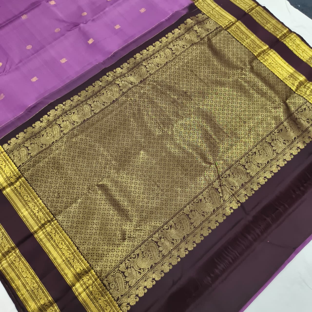 Pure Kanchipuram Silk Saree –Purple and Deep Chocolate