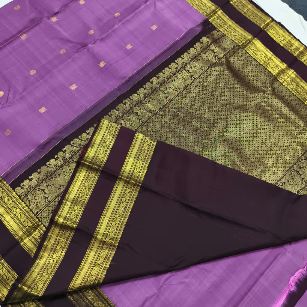 Pure Kanchipuram Silk Saree –Purple and Deep Chocolate