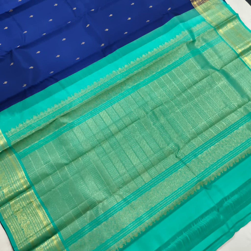 Pure Kanchipuram Silk Saree –Blue and Rexona Green