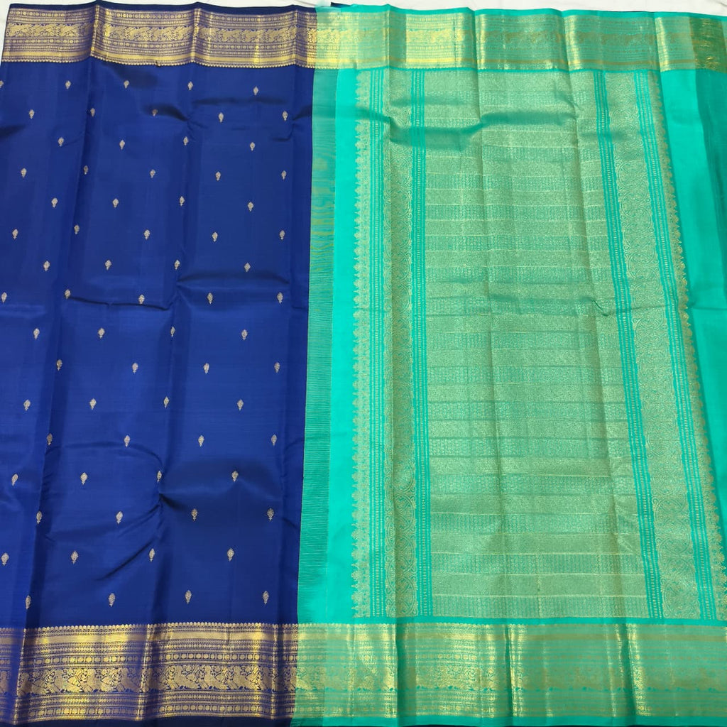 Pure Kanchipuram Silk Saree –Blue and Rexona Green